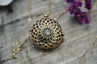 Gold Bola Necklace Brass & Labradorite / Pregnancy / Harmony Ball / Chimes / Vegan / Ethnic / Boho / Hippie / Rustic / Hypoallergenic