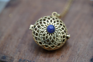Bola Necklace For Pregnant Woman, Brass & Lapis Lazuli Necklace for Pregnancy Gift from Kaali Boutique LTD