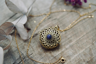 Bola Necklace Brass & Lapis Lazuli / Pregnancy / Harmony Ball / Chimes / Bell / Vegan / Ethnic / Boho / Tribasl / Hippie / Rustic / Vegan /