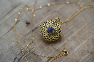 Bola Necklace For Pregnant Woman, Brass & Lapis Lazuli Necklace for Pregnancy Gift from Kaali Boutique LTD