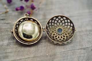 Gold Bola Necklace Brass & Labradorite / Pregnancy / Harmony Ball / Chimes / Vegan / Ethnic / Boho / Hippie / Rustic / Hypoallergenic