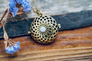 Gold Bola Necklace Brass & Moonstone / Pregnancy / Harmony Ball / Chimes / Steel Chain / Bell / Vegan / Ethnic / Boho / Hippie / Rustic /