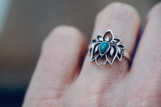 Silver Lotus Flower Ring Tiger's Eye, Non Tarnish, Silver Boho Ring, Women's Silver Flower Ring