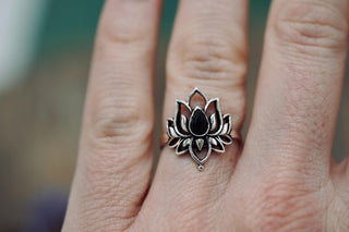 Silver Lotus Flower Ring Tiger's Eye, Non Tarnish, Silver Boho Ring, Women's Silver Flower Ring