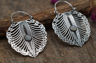 Statement Boho Silver Earrings Moonstone, Ethnic Jewellery, Bohemian Style