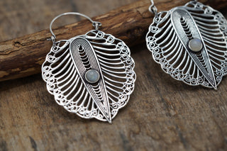 Statement Boho Silver Earrings Moonstone, Ethnic Jewellery, Bohemian Style