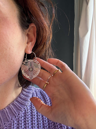Statement Boho Amethyst Earrings, Bohemian Brass Hoops For Woman, Ethnic Jewellery
