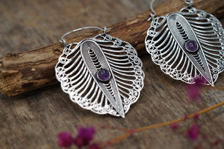 Statement Boho Silver Earrings Amethyst, Ethnic Jewellery, Bohemian Style