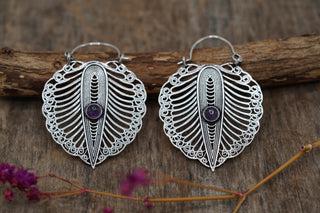 Statement Boho Silver Earrings Amethyst, Ethnic Jewellery, Bohemian Style