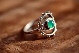 Green Onyx Eye Ring, Silver Plated Non Tarnish Ring, Boho Statement Ring, Evil Eye Inspired Ring, Gift for Her