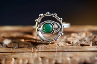 Green Onyx Eye Ring, Silver Plated Non Tarnish Ring, Boho Statement Ring, Evil Eye Inspired Ring, Gift for Her