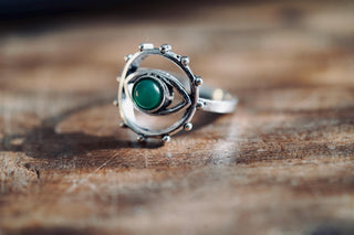 Green Onyx Eye Ring, Silver Plated Non Tarnish Ring, Boho Statement Ring, Evil Eye Inspired Ring, Gift for Her