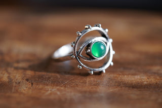 Green Onyx Eye Ring, Silver Plated Non Tarnish Ring, Boho Statement Ring, Evil Eye Inspired Ring, Gift for Her