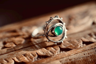Green Onyx Eye Ring, Silver Plated Non Tarnish Ring, Boho Statement Ring, Evil Eye Inspired Ring, Gift for Her
