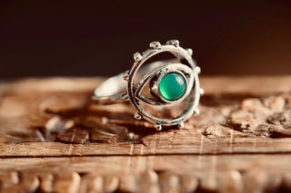 Green Onyx Eye Ring, Silver Plated Non Tarnish Ring, Boho Statement Ring, Evil Eye Inspired Ring, Gift for Her