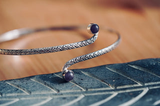 Silver Arm Cuff Bracelet Amethyst Stone – Textured Silver Upper Arm Bracelet, Boho Goddess Jewellery, Adjustable Statement Arm Band