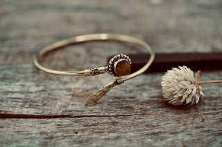 Tiger's Eye Brass Bangle Bracelet – Boho Cuff with White Gemstone – Adjustable Statement Jewellery Gift for Her