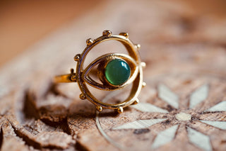 Brass Eye Ring Green Onyx, Boho Statement Ring, Evil Eye Inspired Ring, Gift for Her