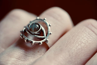Labradorite Silver Eye Ring, Silver Plated Non Tarnish Ring, Boho Statement Ring, Evil Eye Inspired Ring, Gift for Her