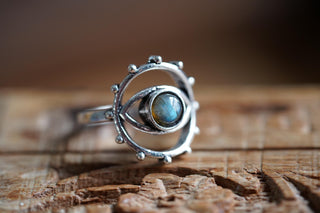 Labradorite Silver Eye Ring, Silver Plated Non Tarnish Ring, Boho Statement Ring, Evil Eye Inspired Ring, Gift for Her