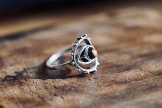 Tiger's Eye Silver Eye Ring, Silver Plated Non Tarnish Ring, Boho Statement Ring, Evil Eye Inspired Ring, Gift for Her