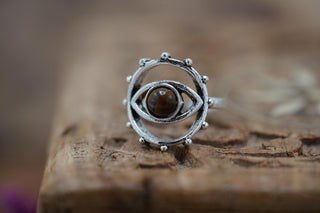 Tiger's Eye Silver Eye Ring, Silver Plated Non Tarnish Ring, Boho Statement Ring, Evil Eye Inspired Ring, Gift for Her