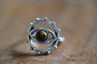Tiger's Eye Silver Eye Ring, Silver Plated Non Tarnish Ring, Boho Statement Ring, Evil Eye Inspired Ring, Gift for Her