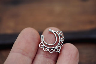 Sterling Silver Faux Septum Ring | Ornate Fake Septum | Boho Tribal Septum Jewelry | Clip On Silver Septum | Festival Jewelry
