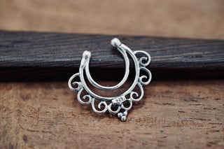 Sterling Silver Faux Septum Ring | Ornate Fake Septum | Boho Tribal Septum Jewelry | Clip On Silver Septum | Festival Jewelry