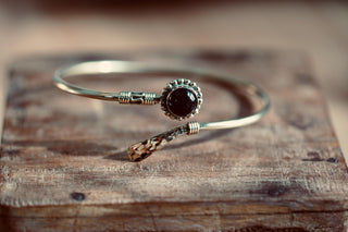 Amethyst Brass Bangle Bracelet – Boho Cuff with Purple Gemstone – Adjustable Statement Jewellery Gift for Her
