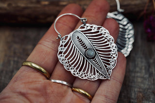 Statement Boho Silver Earrings Moonstone, Ethnic Jewellery, Bohemian Style