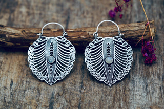Statement Boho Silver Earrings Moonstone, Ethnic Jewellery, Bohemian Style