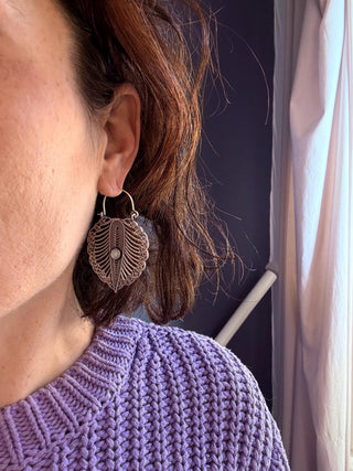 Statement Boho Amethyst Earrings, Bohemian Brass Hoops For Woman, Ethnic Jewellery