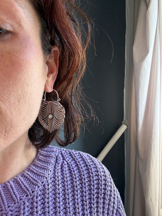 Statement Boho Amethyst Earrings, Bohemian Brass Hoops For Woman, Ethnic Jewellery
