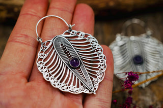 Statement Boho Silver Earrings Amethyst, Ethnic Jewellery, Bohemian Style