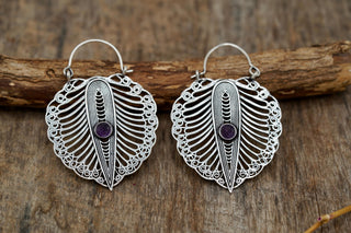Statement Boho Silver Earrings Amethyst, Ethnic Jewellery, Bohemian Style