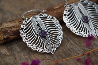Statement Boho Silver Earrings Amethyst, Ethnic Jewellery, Bohemian Style