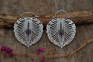 Statement Boho Silver Earrings Amethyst, Ethnic Jewellery, Bohemian Style