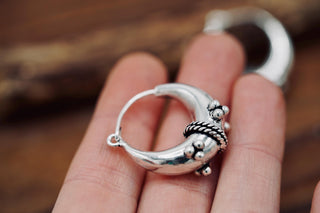 Chunky Silver Hoop Earrings – Boho Ethnic Style