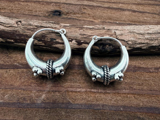 Chunky Silver Hoop Earrings – Boho Ethnic Style