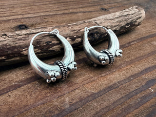 Chunky Silver Hoop Earrings – Boho Ethnic Style