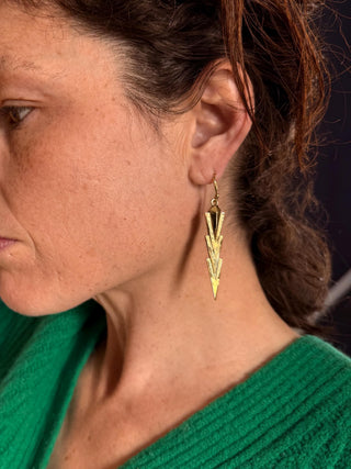 Art Deco Lightning Bolt Dangle Earrings – Minimalist Geometric Drop Earrings in Gold Tone