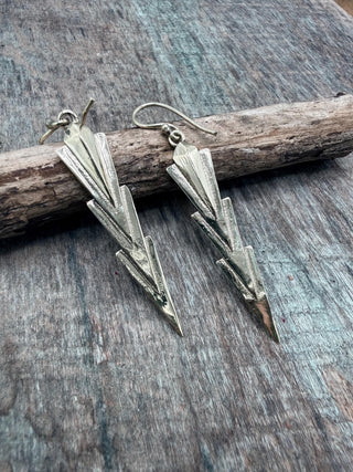 Art Deco Lightning Bolt Dangle Earrings – Minimalist Geometric Drop Earrings in Gold Tone