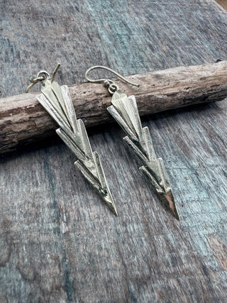 Art Deco Lightning Bolt Dangle Earrings – Minimalist Geometric Drop Earrings in Gold Tone