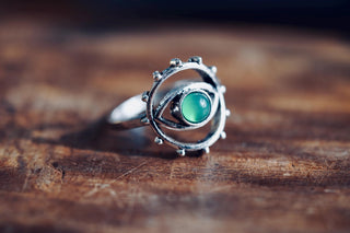 Green Onyx Eye Ring, Silver Plated Non Tarnish Ring, Boho Statement Ring, Evil Eye Inspired Ring, Gift for Her