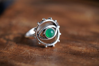 Green Onyx Eye Ring, Silver Plated Non Tarnish Ring, Boho Statement Ring, Evil Eye Inspired Ring, Gift for Her