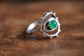 Green Onyx Eye Ring, Silver Plated Non Tarnish Ring, Boho Statement Ring, Evil Eye Inspired Ring, Gift for Her