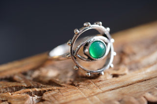 Green Onyx Eye Ring, Silver Plated Non Tarnish Ring, Boho Statement Ring, Evil Eye Inspired Ring, Gift for Her