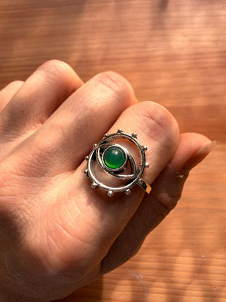 Green Onyx Eye Ring, Silver Plated Non Tarnish Ring, Boho Statement Ring, Evil Eye Inspired Ring, Gift for Her