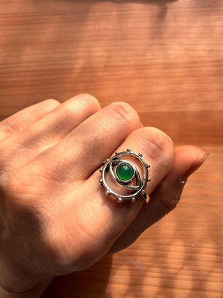 Green Onyx Eye Ring, Silver Plated Non Tarnish Ring, Boho Statement Ring, Evil Eye Inspired Ring, Gift for Her